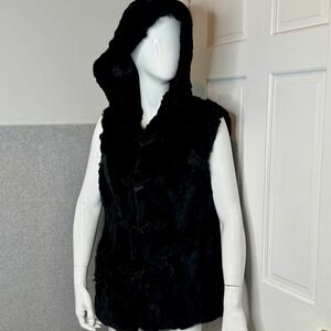 Blue Duck Real‎ Fur Vest Hooded Toggle Closure Luxury Womens Large Rare